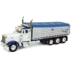 1/64 White/Blue Peterbilt 379 w/ Tri-axle Chrome MAC Dump Body, DCP by First Gear