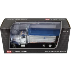 1/64 White/Blue Peterbilt 379 w/ Tri-axle Chrome MAC Dump Body, DCP by First Gear