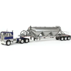 1/64 White-Freightliner Cabover w/ Tri-Axle Pneumatic Tanker, Gray & Blue, DCP by First Gear