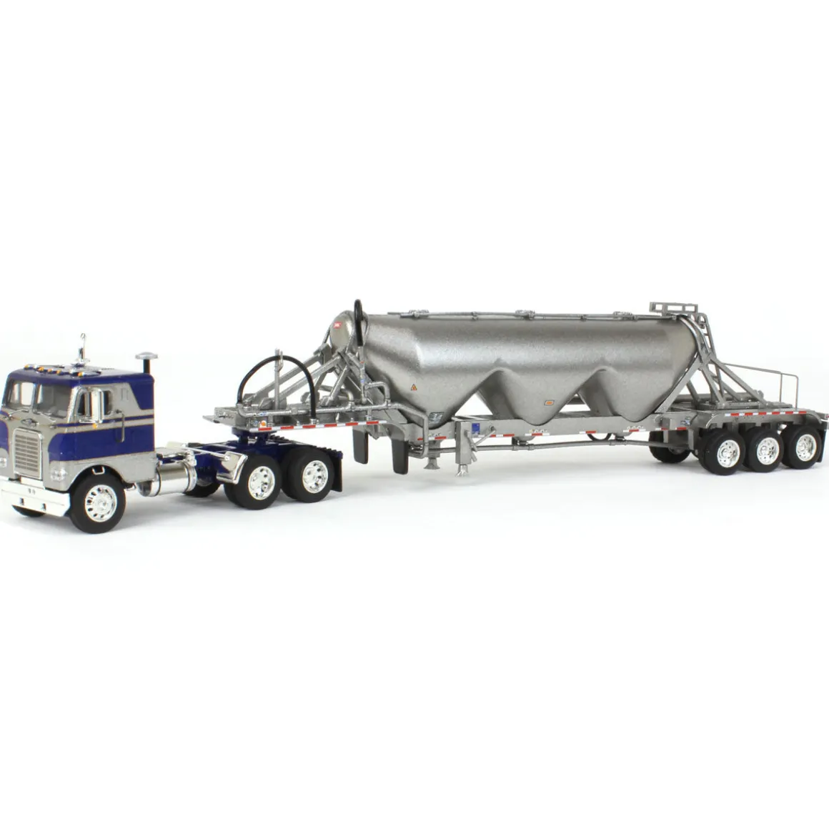1/64 White-Freightliner Cabover w/ Tri-Axle Pneumatic Tanker, Gray & Blue, DCP by First Gear