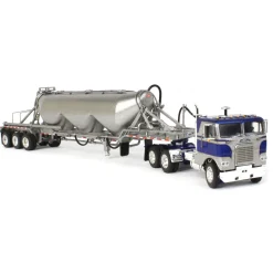 1/64 White-Freightliner Cabover w/ Tri-Axle Pneumatic Tanker, Gray & Blue, DCP by First Gear