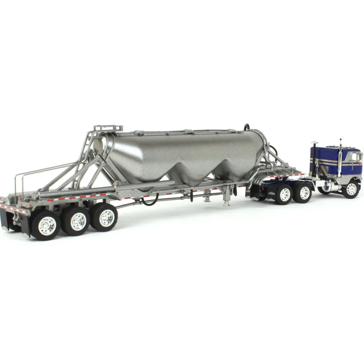 1/64 White-Freightliner Cabover w/ Tri-Axle Pneumatic Tanker, Gray & Blue, DCP by First Gear