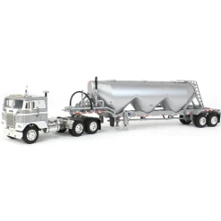 1/64 White-Freightliner Cabover w/ Tandem-Axle Pneumatic Tanker, White & Gray, DCP by First Gear