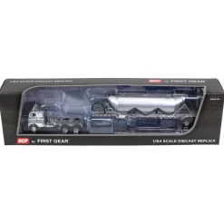 1/64 White-Freightliner Cabover w/ Tandem-Axle Pneumatic Tanker, White & Gray, DCP by First Gear