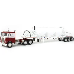 1/64 White-Freightliner Cabover w/ Tri-Axle Pneumatic Tanker, Maroon & White, DCP by First Gear