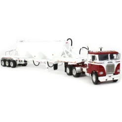 1/64 White-Freightliner Cabover w/ Tri-Axle Pneumatic Tanker, Maroon & White, DCP by First Gear