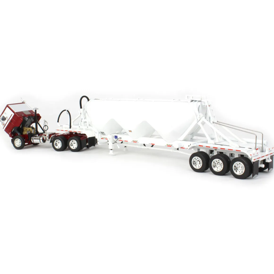1/64 White-Freightliner Cabover w/ Tri-Axle Pneumatic Tanker, Maroon & White, DCP by First Gear