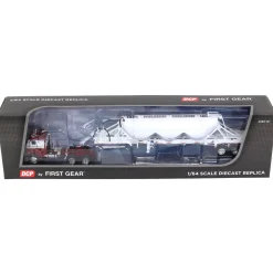 1/64 White-Freightliner Cabover w/ Tri-Axle Pneumatic Tanker, Maroon & White, DCP by First Gear