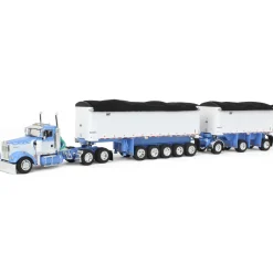 1/64 Wisteria/White Kenworth W900L with 31ft & 20ft End Dump Trailers, DCP by First Gear