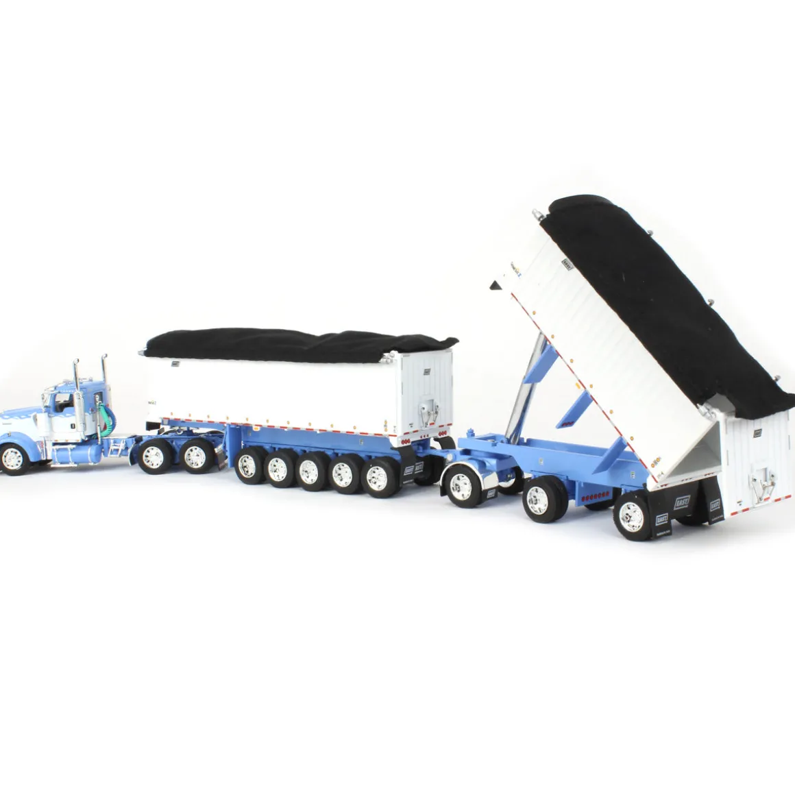 1/64 Wisteria/White Kenworth W900L with 31ft & 20ft End Dump Trailers, DCP by First Gear