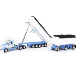1/64 Wisteria/White Kenworth W900L with 31ft & 20ft End Dump Trailers, DCP by First Gear