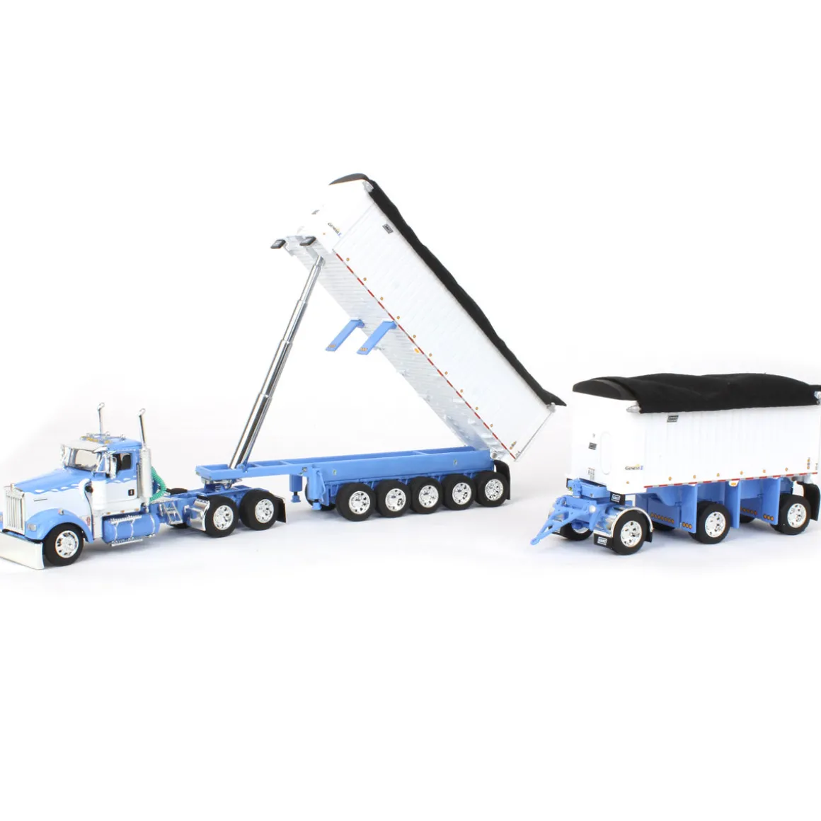 1/64 Wisteria/White Kenworth W900L with 31ft & 20ft End Dump Trailers, DCP by First Gear