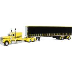1/64 Yellow & Black Peterbilt 379 63in Flattop Sleeper w/ 53ft Utility Tautliner Trailer, DCP by First Gear