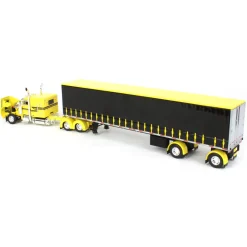 1/64 Yellow & Black Peterbilt 379 63in Flattop Sleeper w/ 53ft Utility Tautliner Trailer, DCP by First Gear