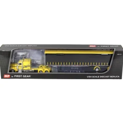 1/64 Yellow & Black Peterbilt 379 63in Flattop Sleeper w/ 53ft Utility Tautliner Trailer, DCP by First Gear