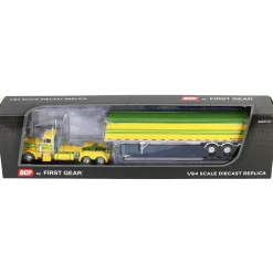 1/64 Yellow & Green Peterbilt 379 Day Cab with Lode King Grain Trailer, DCP by First Gear