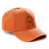 Allis Chalmers Vintage Starburst Logo Leather Emblem Hat, Solid Burnt Orange
