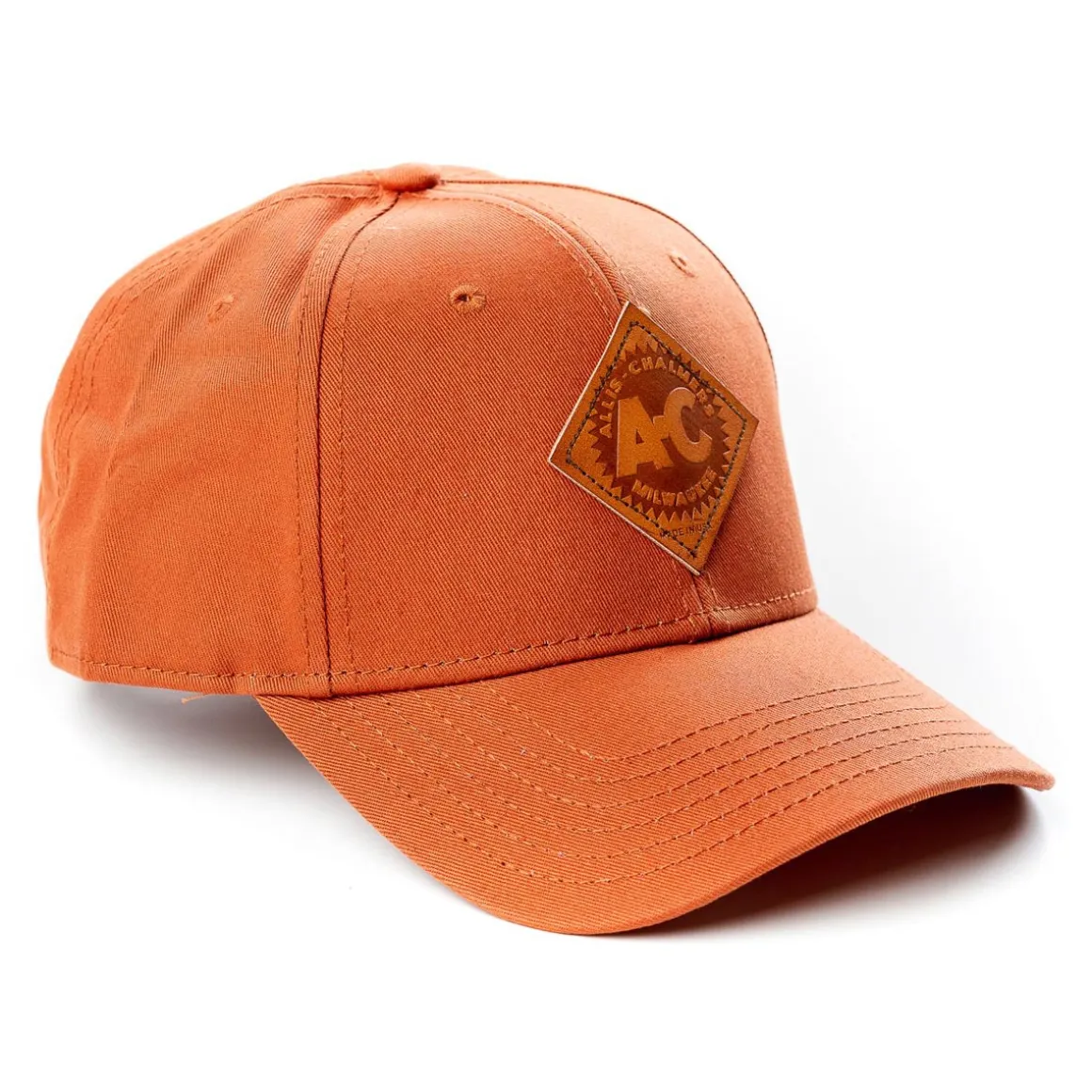 Allis Chalmers Vintage Starburst Logo Leather Emblem Hat, Solid Burnt Orange