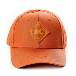 Allis Chalmers Vintage Starburst Logo Leather Emblem Hat, Solid Burnt Orange