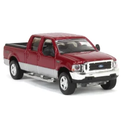 (B&D) - 1/64 2004 Ford F-250 Super Duty Crew Cab Pickup Truck, Toreador Red & Silver Two-Tone, LP Diecast Garage Exclusive - Damaged Box