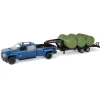 (B&D) - 1/16 ERTL Big Farm Blue Chevrolet Pickup Truck with Trailer & 6 Round Bales - Damaged Item