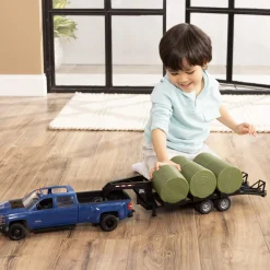 (B&D) - 1/16 ERTL Big Farm Blue Chevrolet Pickup Truck with Trailer & 6 Round Bales - Damaged Item