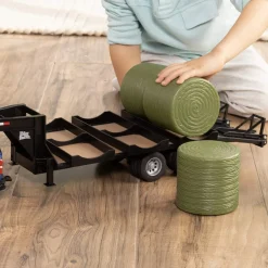(B&D) - 1/16 ERTL Big Farm Blue Chevrolet Pickup Truck with Trailer & 6 Round Bales - Damaged Item