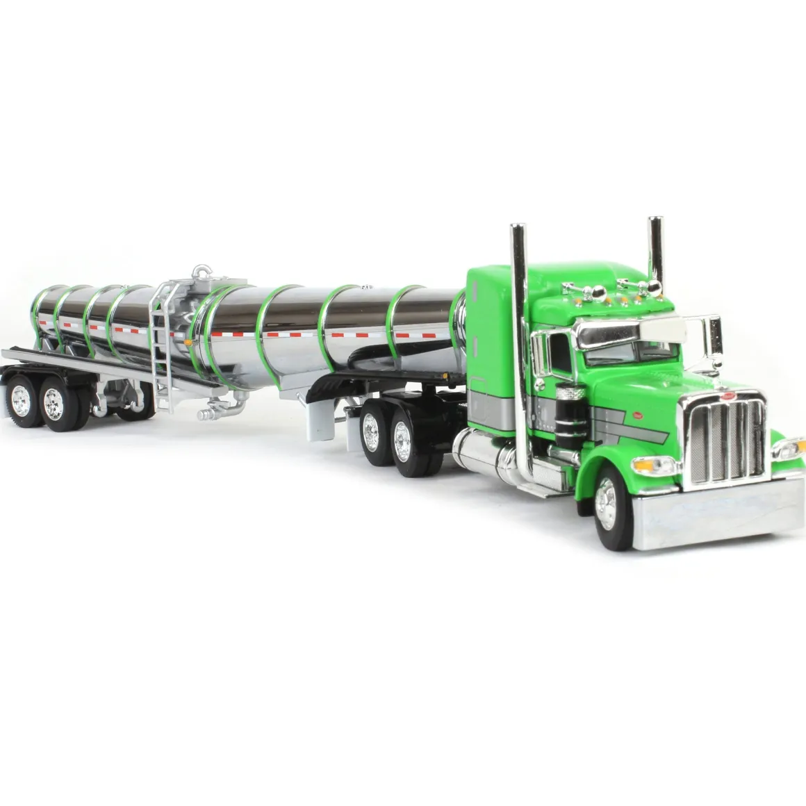 (B&D) - 1/64 Peterbilt 389 with Polar Deep Drop Trailer, Green/Silver/Black, DCP by First Gear - Damaged Item