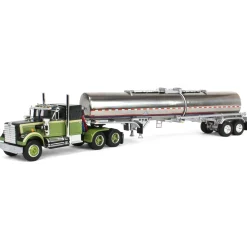 (B&D) 1/64 Dark Green/Olive White Western Star 4900 36in Sleeper with Brenner Chemical Tanker, DCP by First Gear - Damaged Item