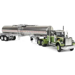 (B&D) 1/64 Dark Green/Olive White Western Star 4900 36in Sleeper with Brenner Chemical Tanker, DCP by First Gear - Damaged Item