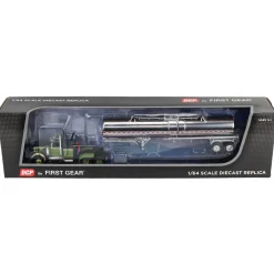 (B&D) 1/64 Dark Green/Olive White Western Star 4900 36in Sleeper with Brenner Chemical Tanker, DCP by First Gear - Damaged Item