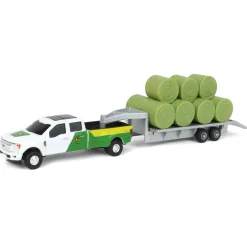 (B&D) 1/64 John Deere Ford F-350 Pickup & Trailer with 11 Round Bales - Damaged Box