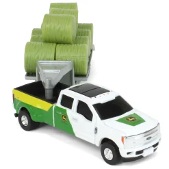 (B&D) 1/64 John Deere Ford F-350 Pickup & Trailer with 11 Round Bales - Damaged Box