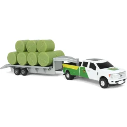 (B&D) 1/64 John Deere Ford F-350 Pickup & Trailer with 11 Round Bales - Damaged Box