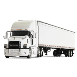 (B&D) 1/64 Mack Anthem Sleeper Cab, White with White 53ft Box Trailer by First Gear - Damaged Item