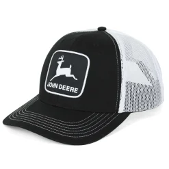 Black John Deere Logo Hat with White Stitching & White Mesh Back