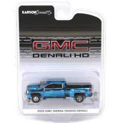 Blue Chrome Chase Unit ~ 1/64 2022 GMC Sierra 3500 Denali Dually, Karson Diecast Exclusive
