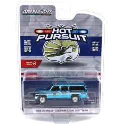 Blue Chrome Super Chase ~ 1/64 1990 Chevrolet Suburban K2500 Scottsdale, NYPD, Hot Pursuit Series 46