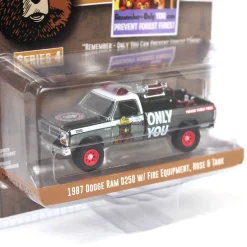 Charcoal Chrome Super Chase ~ 1/64 1987 Dodge Ram D250 with Fire Equipment, Hose & Tank, Smokey Bear Series 4