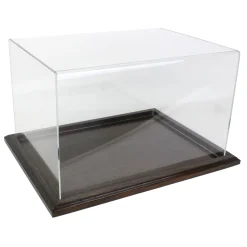 Clear Acrylic Display Case with Dark Stained Wooden Base, 16in x 12in x 10in