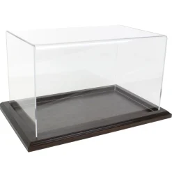 Clear Acrylic Display Case with Dark Stained Wooden Base, 14in x 8.5in x 8in