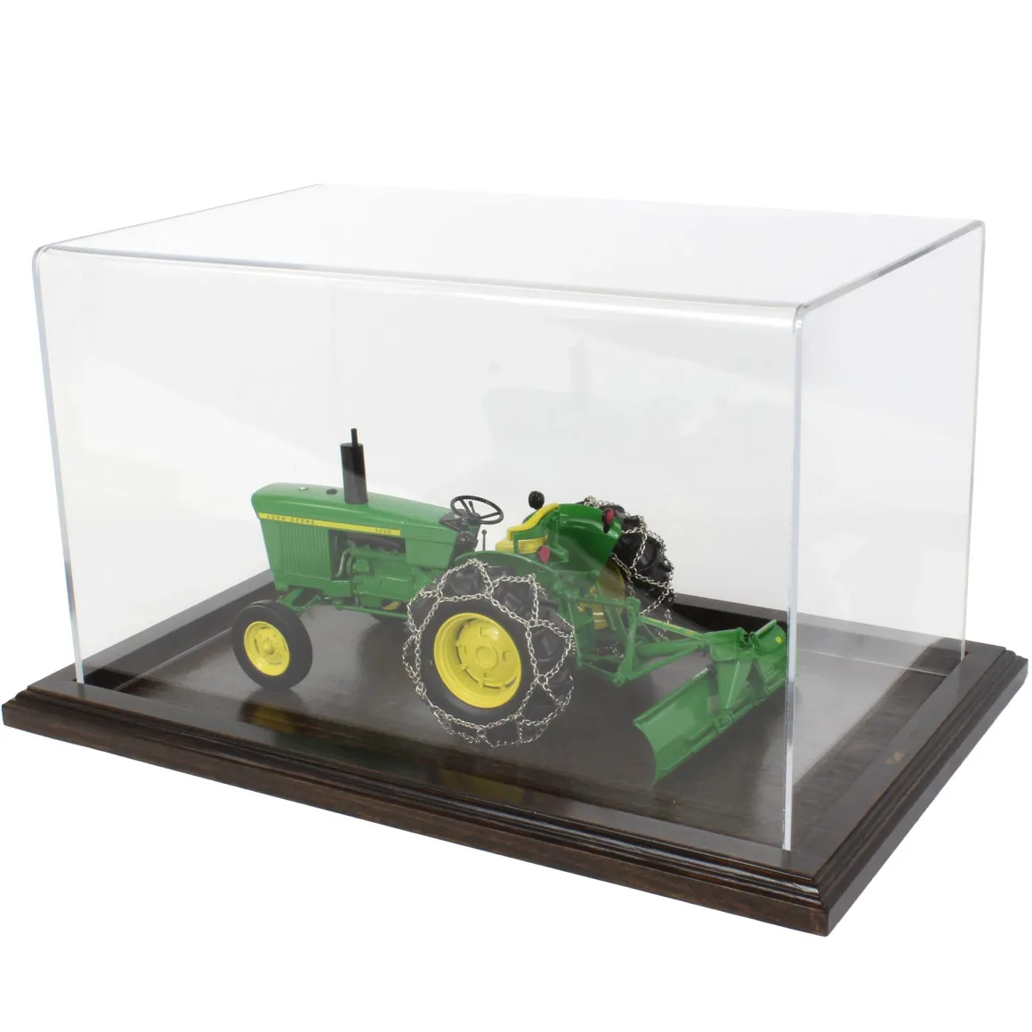 Clear Acrylic Display Case with Dark Stained Wooden Base, 14in x 8.5in x 8in