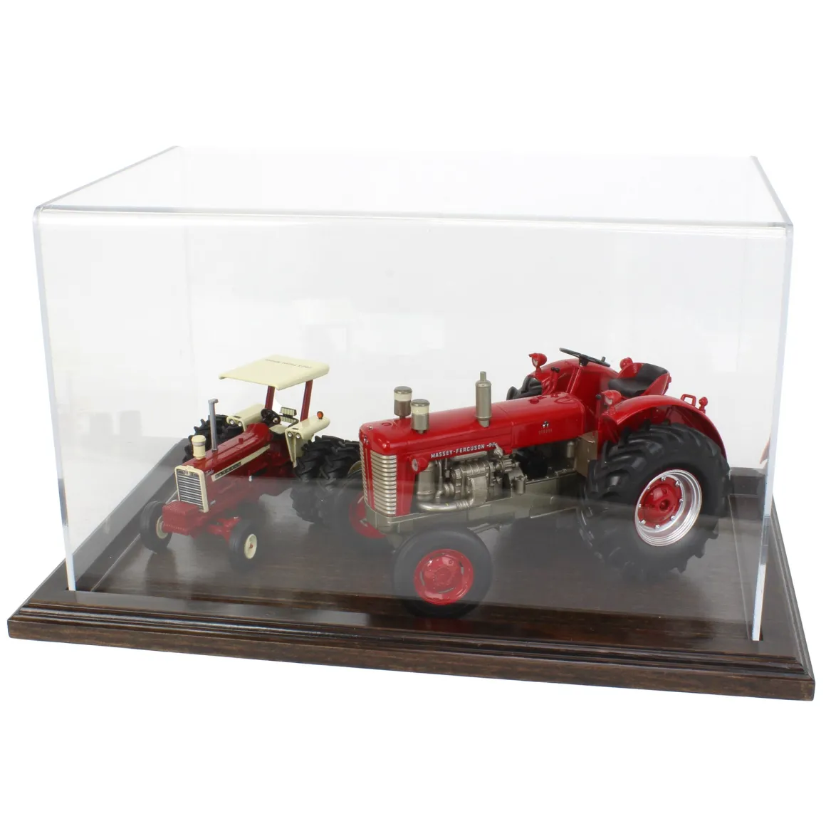 Clear Acrylic Display Case with Dark Stained Wooden Base, 14in x 8.5in x 8in