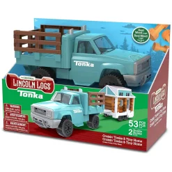 Cruisin' Tonka Steel Classic Pickup Truck with Lincoln Logs Tiny Home on Trailer