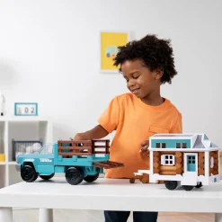 Cruisin' Tonka Steel Classic Pickup Truck with Lincoln Logs Tiny Home on Trailer