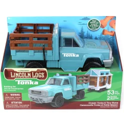 Cruisin' Tonka Steel Classic Pickup Truck with Lincoln Logs Tiny Home on Trailer