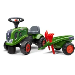 Fendt Ride-on & Push-along Tractor w/ Trailer, Rake, Shovel & 2 Sticker Sets by Falk