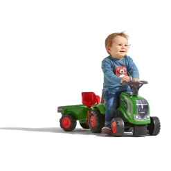 Fendt Ride-on & Push-along Tractor w/ Trailer, Rake, Shovel & 2 Sticker Sets by Falk