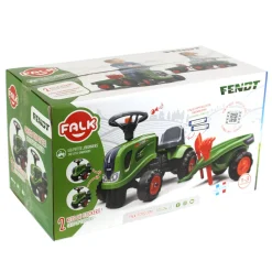 Fendt Ride-on & Push-along Tractor w/ Trailer, Rake, Shovel & 2 Sticker Sets by Falk