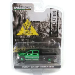 Green Chrome Chase Unit ~ 1/64 2016 Chevrolet Silverado 3500 Flatbed Dually, White, B&B Toys Exclusive